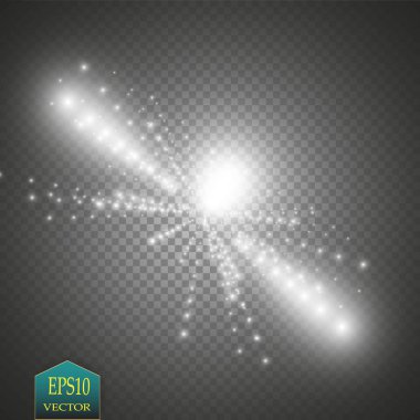 Vektör beyaz glitter dalga çizim. Beyaz yıldız tozu trail köpüklü parçacıkları üzerinde şeffaf arka plan izole.