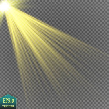 Şeffaf güneş ışığı vektörü. Özel lens ışık efekti..