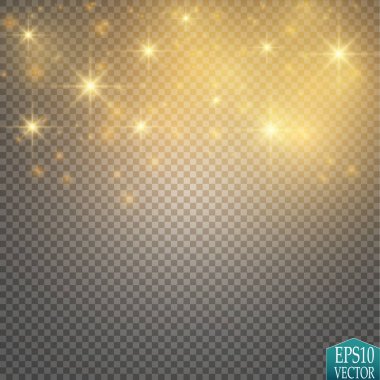 Vektör altın glitter dalga çizim. Altın yıldız toz iz köpüklü parçacıkları üzerinde şeffaf arka plan izole.