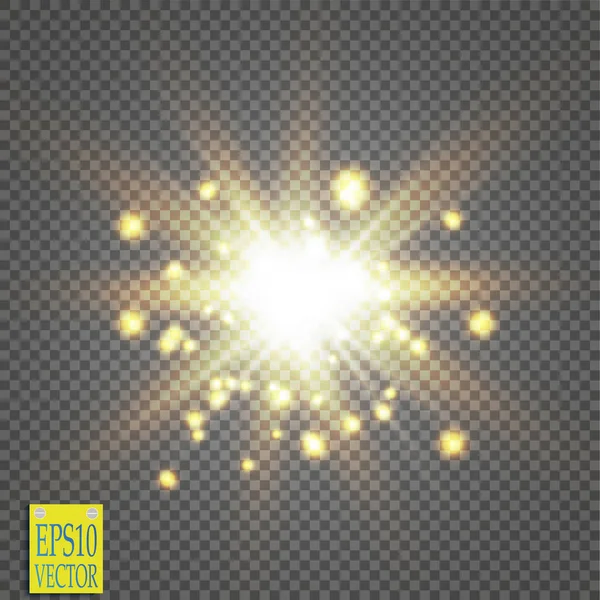 Vektor arany csillogó hullám illusztráció. Gold star nyomvonal csillogó porszemcsék elszigetelt átlátszó háttér. — Stock Vector