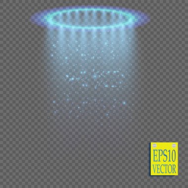 Saydam bir arka plan şeffaf mavi ligthy etkiler. Sahne ışıkları, işaret fişeği, patlama ve yıldız.