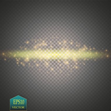 Vektör altın glitter dalga çizim. Altın yıldız toz iz köpüklü parçacıkları üzerinde şeffaf arka plan izole.