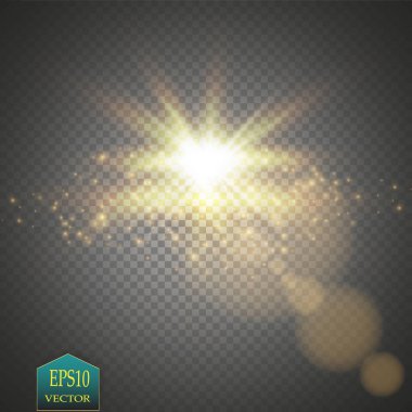 Zarif saydam Flash. Parlayan güneş ve bulut. Renkli patlama. Vektör çizim