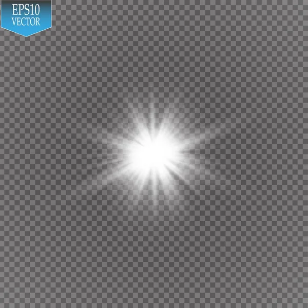 Parlak ışık efekti. Şeffaf arkaplanda parıldayan yıldız patlaması. Vektör illüstrasyonu.