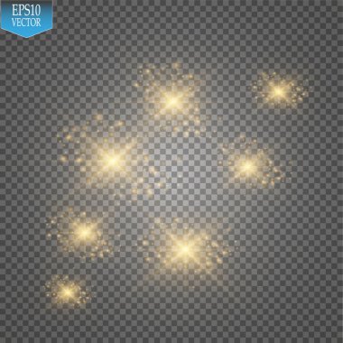 Vektör altın glitter dalga çizim. Altın yıldız toz iz köpüklü parçacıkları üzerinde şeffaf arka plan izole.