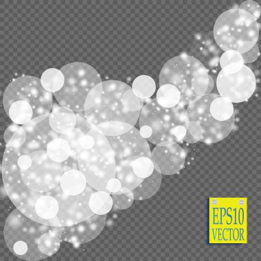 Soyut beyaz bokeh ışık efekti patlama modern tasarım kıvılcım. Defocused yıldız patlaması bulanıklık kızdırma. Sparkles ışık vektör şeffaf arka plan. Noel kavramı.
