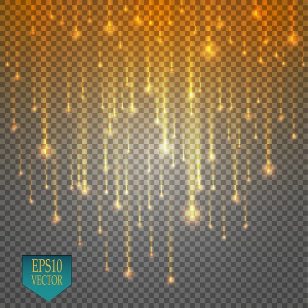 Vektör yağmur kuyruklu yıldızlar şeffaf arka plan üzerinde izole. Işıklar. Sihirli kavramı. Vektör beyaz glitter dalga soyut çizim. Beyaz yıldız tozu izole köpüklü parçacıkları izi. Vektör