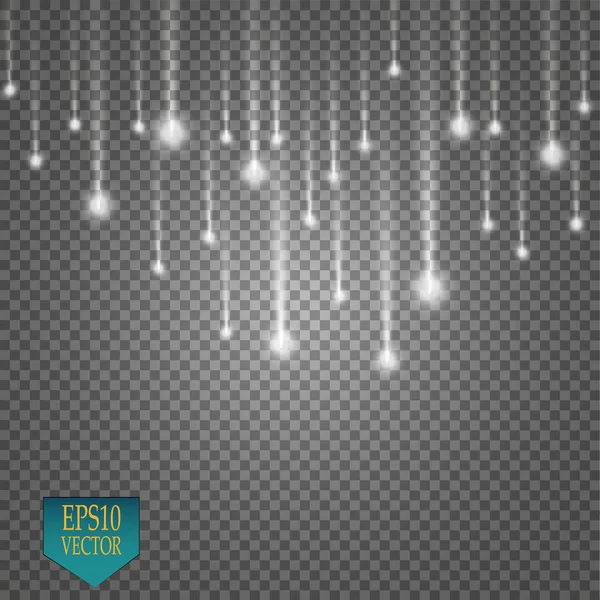 Διάνυσμα βροχή κομητών απομονώνονται σε διαφανές φόντο. Φω ' τα. Μαγική αντίληψη. Διανυσματικά λευκό glitter κύμα αφηρημένη εικόνα. Λευκό αστέρι σκόνη trail αφρώδη μόρια απομονωμένα. Διάνυσμα — Διανυσματικό Αρχείο