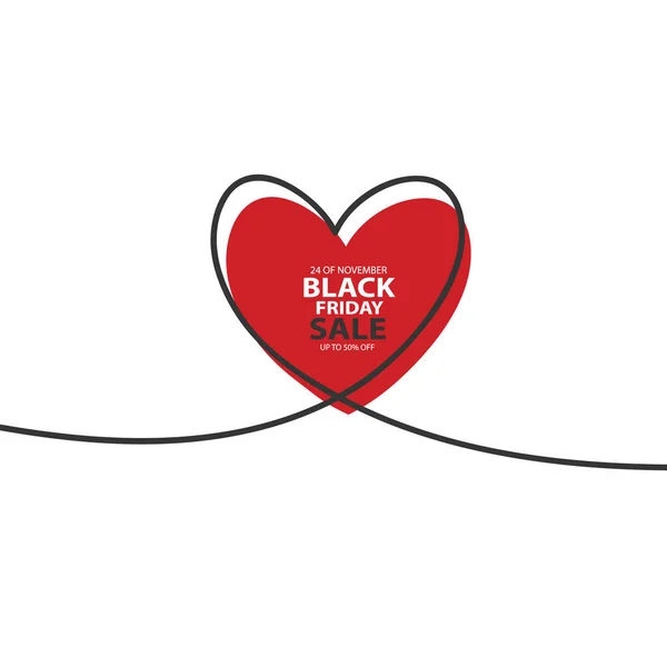 Black Friday Vente avec glitch Heart en lignes de dessin continues dans un style plat en lignes de dessin continues. Le travail de design plat. Symbole d'amour et de tendresse — Image vectorielle