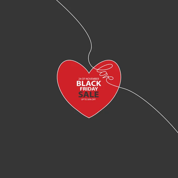 Venta Viernes Negro con Corazón. El trabajo de diseño plano. Símbolo de amor y ternura — Vector de stock