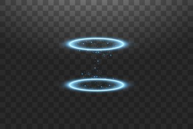 Fütüristik teleport. Sihirli fantezi portal. Işık efekti. Mavi mum ışığı ile gece sahne şeffaf bir arka plan üzerinde yol açtı. Podyum boş ışığı efekti. Disko kulübü dancefloor.