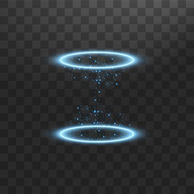 Fütüristik teleport. Sihirli fantezi portal. Işık efekti. Mavi mum ışığı ile gece sahne şeffaf bir arka plan üzerinde yol açtı. Podyum boş ışığı efekti. Disko kulübü dancefloor.