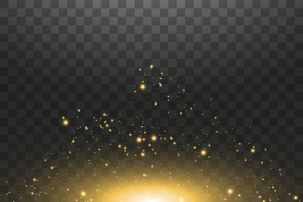 Ilustración abstracta de onda de brillo de nubes doradas vectoriales. Huella de polvo de estrella blanca partículas brillantes aisladas sobre fondo transparente. Concepto mágico — Vector de stock
