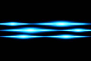 Mavi yatay mercek fişeği paketi. Lazer ışınları, yatay ışık ışınları. Güzel ışık fişekleri. Karanlık arka planda parlak çizgiler. Parlak, soyut, ışıl ışıl bir arka plan.