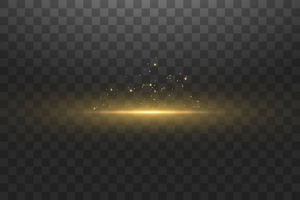 Glow isolerad guld transparent effekt, lins flare, explosion, glitter, linje, sol blixt, gnista och stjärnor. För illustration mall konst design, banner för jul fira, magi blixt energi ray — Stock vektor