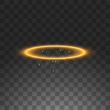 Altın halo melek yüzüğü. Siyah şeffaf arka plan üzerinde vektör illüstrasyon izole