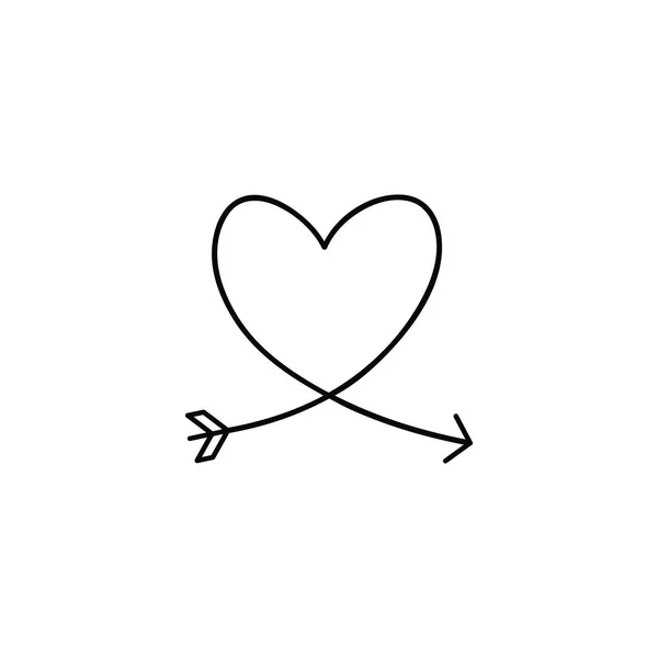 Cupidon flèche dans le dessin continu de lignes sous la forme d'un cœur dans un style plat. Ligne noire continue. Design plat de travail. Symbole d'amour et de tendresse . — Image vectorielle