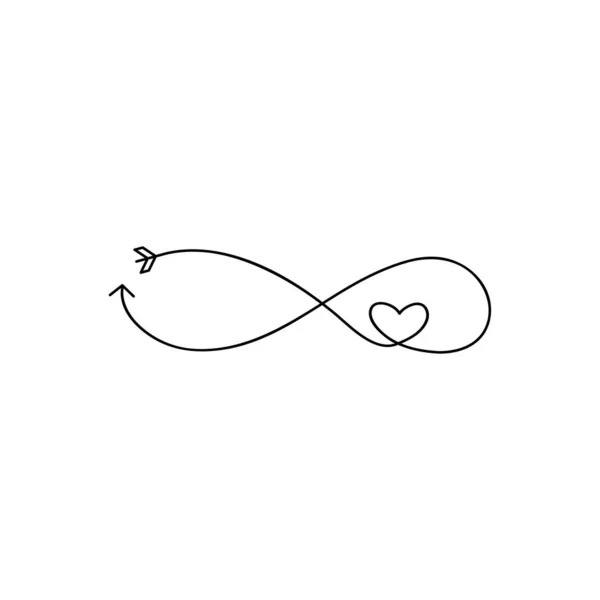 Amorská šipka v podobě znaménka nekonečna a symbolu srdce. Svatební prvek pro mobilní koncept a ilustraci webové aplikace. Ikona tenké linky pro design a vývoj webových stránek, aplikace — Stockový vektor