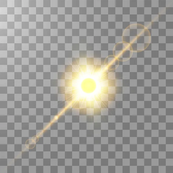 ベクトル透明日光特別なレンズ フレアの光効果。透明な背景に分離した太陽。輝き光の効果 — ストックベクタ