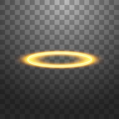 Altın Halo Melek yüzüğü. Siyah şeffaf arkaplanda izole edilmiş, vektör illüstrasyonu