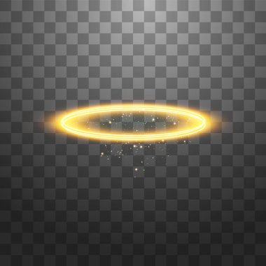 Altın Halo Melek yüzüğü. Siyah şeffaf arkaplanda izole edilmiş, vektör illüstrasyonu