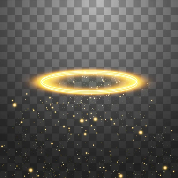 Zlatý prsten svatozáře. Izolované na černém průhledném pozadí, vektorové ilustrace — Stockový vektor