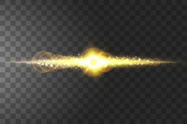 Vector sunlight special lens flare light effect. Isolated sun flash rays and spotlight. Golden translucent sunlight background. Blur abstract glow glare decor element. Star burst — Stock Vector