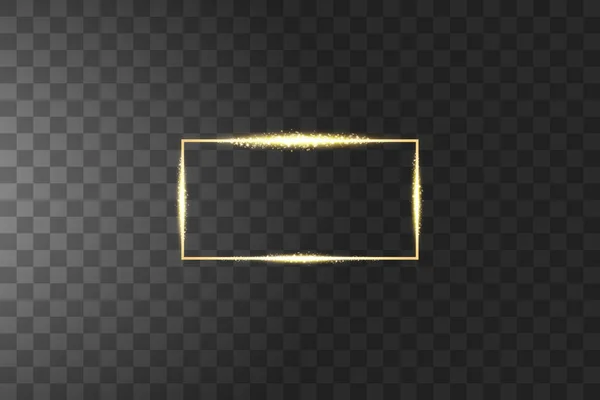 Goldener Rahmen mit Lichteffekten. glänzende Luxus-Banner-Vektor-Illustration. glühende Linie goldener Rahmen mit Funken und Scheinwerferlichteffekten. glänzendes Rechteck-Banner isoliert auf schwarzem Transparent — Stockvektor