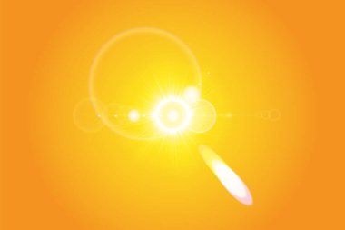 Sarı arka planda sıcak güneş. Yaz. Göz kamaştırıcı. Güneş ışınları.