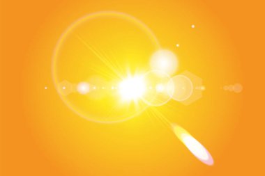 Sarı arka planda sıcak güneş. Yaz. Göz kamaştırıcı. Güneş ışınları.