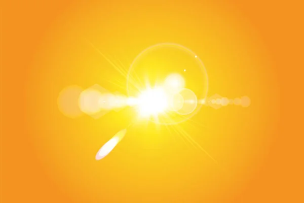 Soleil chaud sur fond jaune. L'été. Éblouissement. Rayons solaires. — Image vectorielle