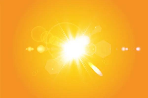 Тепле сонце на жовтому тлі. Літо. Відблиск. Сонячні промені . — стоковий вектор