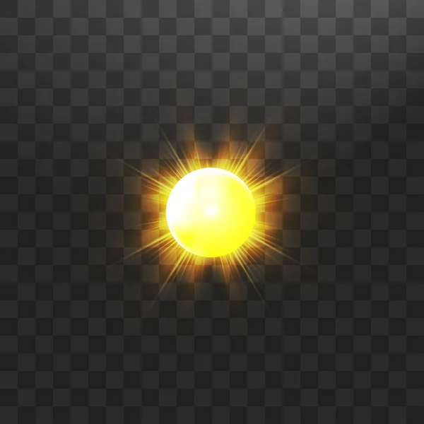Sol cálido sobre un fondo transparente. Verano. Deslumbrante. Rayos solares . — Archivo Imágenes Vectoriales