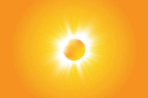 Sarı arka planda sıcak güneş. Yaz. Göz kamaştırıcı. Güneş ışınları. — Stok Vektör