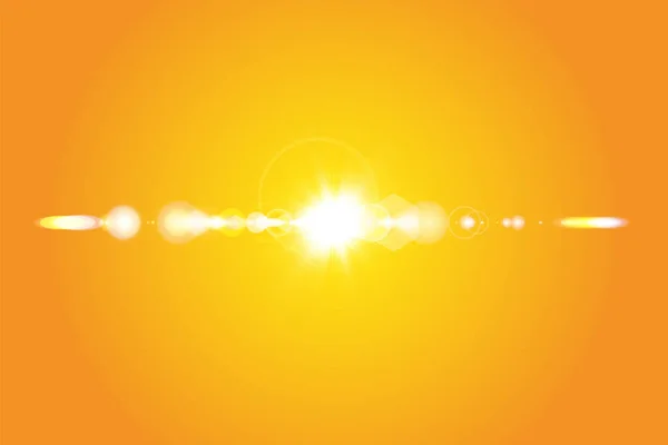 Sol cálido sobre un fondo amarillo. Verano. Deslumbrante. Rayos solares . — Vector de stock