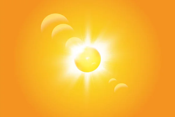 Sol quente sobre um fundo amarelo. Verão. Brilho. Raios solares . — Vetor de Stock