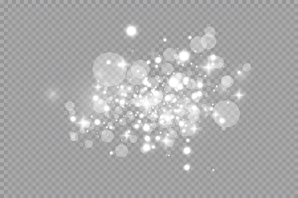Эффект свечения. Векторная иллюстрация. Рождественская пыль. Белые искры и блестки специальный световой эффект. Векторные блики на прозрачном фоне. Искрометные частицы волшебной пыли — стоковый вектор