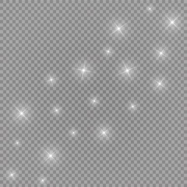 Parlak ışık efekti. Şeffaf arkaplanda parıldayan yıldız patlaması. Vektör illüstrasyonu.