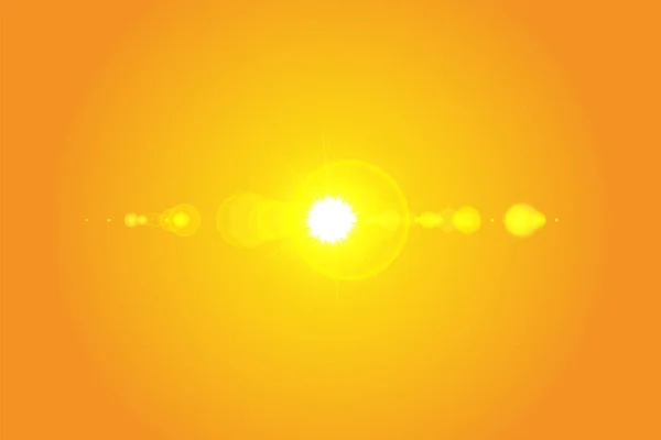 Sol quente sobre um fundo amarelo. Verão. Brilho. Raios solares . — Vetor de Stock