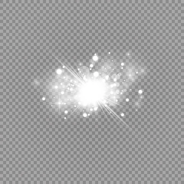光の効果だ。ベクトルイラスト。クリスマス・フラッシュ・ダスト。白い火花と輝きの特別な光効果。透明感のある背景にベクトルが輝きます。輝く魔法の塵粒子 — ストックベクタ