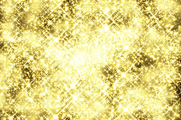 Fondo abstracto. Rayos dorados de luz con polvo mágico luminoso. Brilla en la oscuridad. Partículas voladoras de luz. Ilustración vectorial — Vector de stock