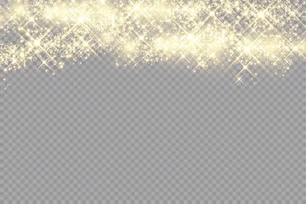 Faíscas douradas brilham efeito de luz especial. O vetor brilha no fundo transparente. Natal padrão abstrato. Partículas de poeira mágica espumante — Vetor de Stock