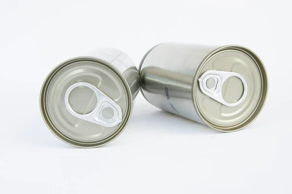 Pop Top Lid Cans White Background Packaging Cans Tin Can — Stock Photo, Image