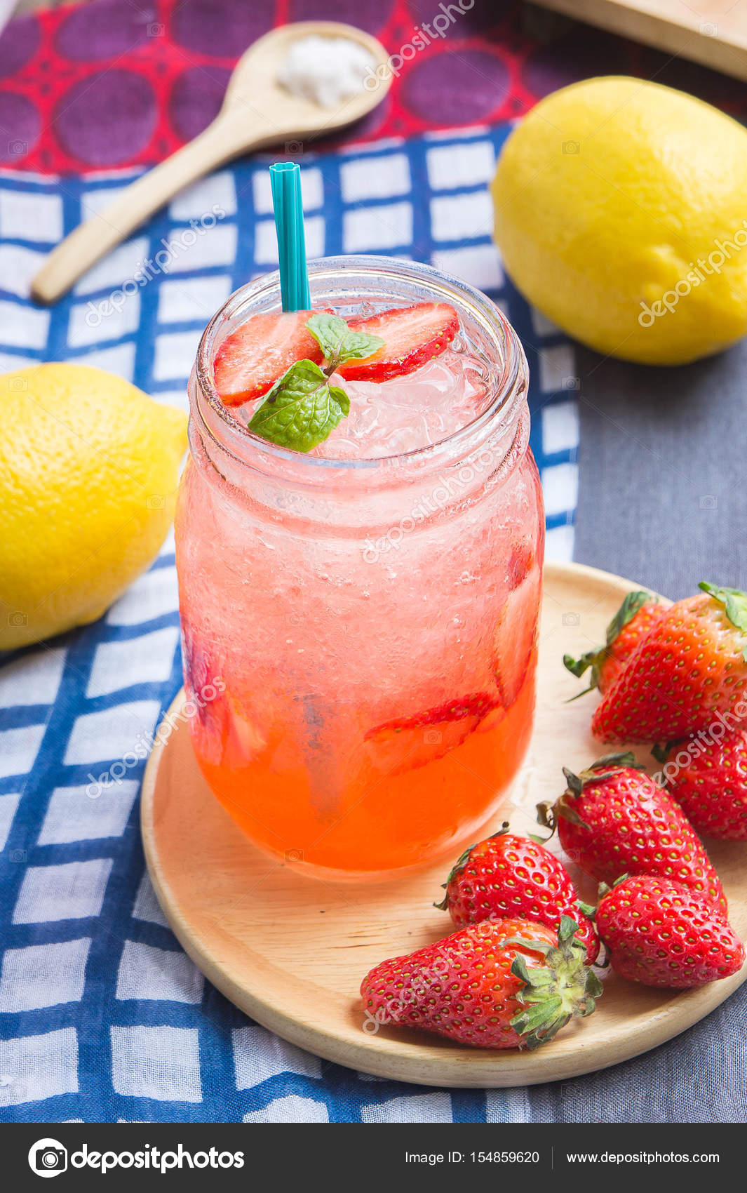 Strawberry lemonade juice , soda strawberry and lemon fruit beverage on