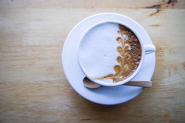 Кофейная Чашка Деревянном Столе Кафе — стоковое фото