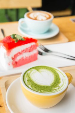 yeşil çay süt sütlü kahve Kupası Kahve Dükkanı ahşap tablo 