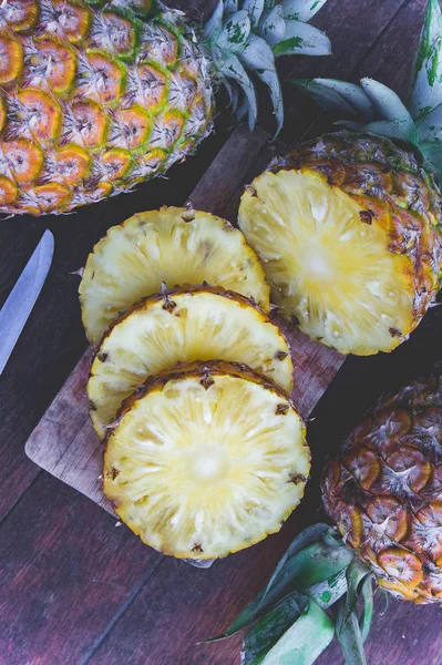 Pineapple Fruit Wood Table — Stock Photo, Image