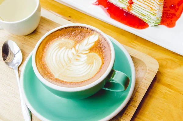 Coffee Red Cup Cappuccino Cake Table — Stock Photo, Image