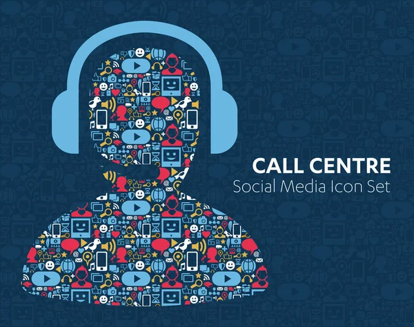 Социальные медиа иконки Call Center Сотрудник наушники — стоковый вектор