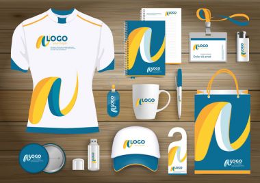 Vektör soyut teknoloji tıbbi spor tasarım origami öğelerle hediye öğeler kurumsal kimlik, mavi, turuncu, sarı